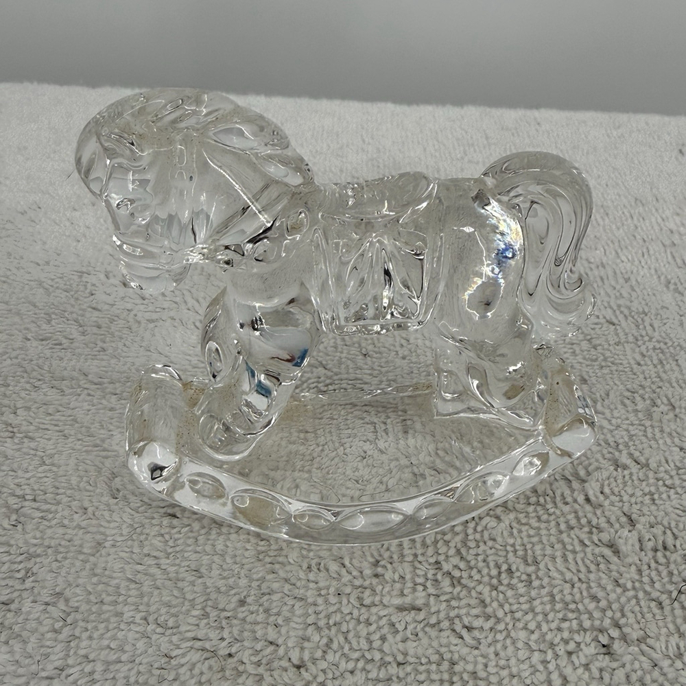 Vintage Rocking Horse Figurine 24% Lead Crystal Princess House Germany Art Glass